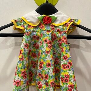 Vintage Cradle Togs Floral Baby Dress, Red and Yellow Accents, red rosette (6-9)